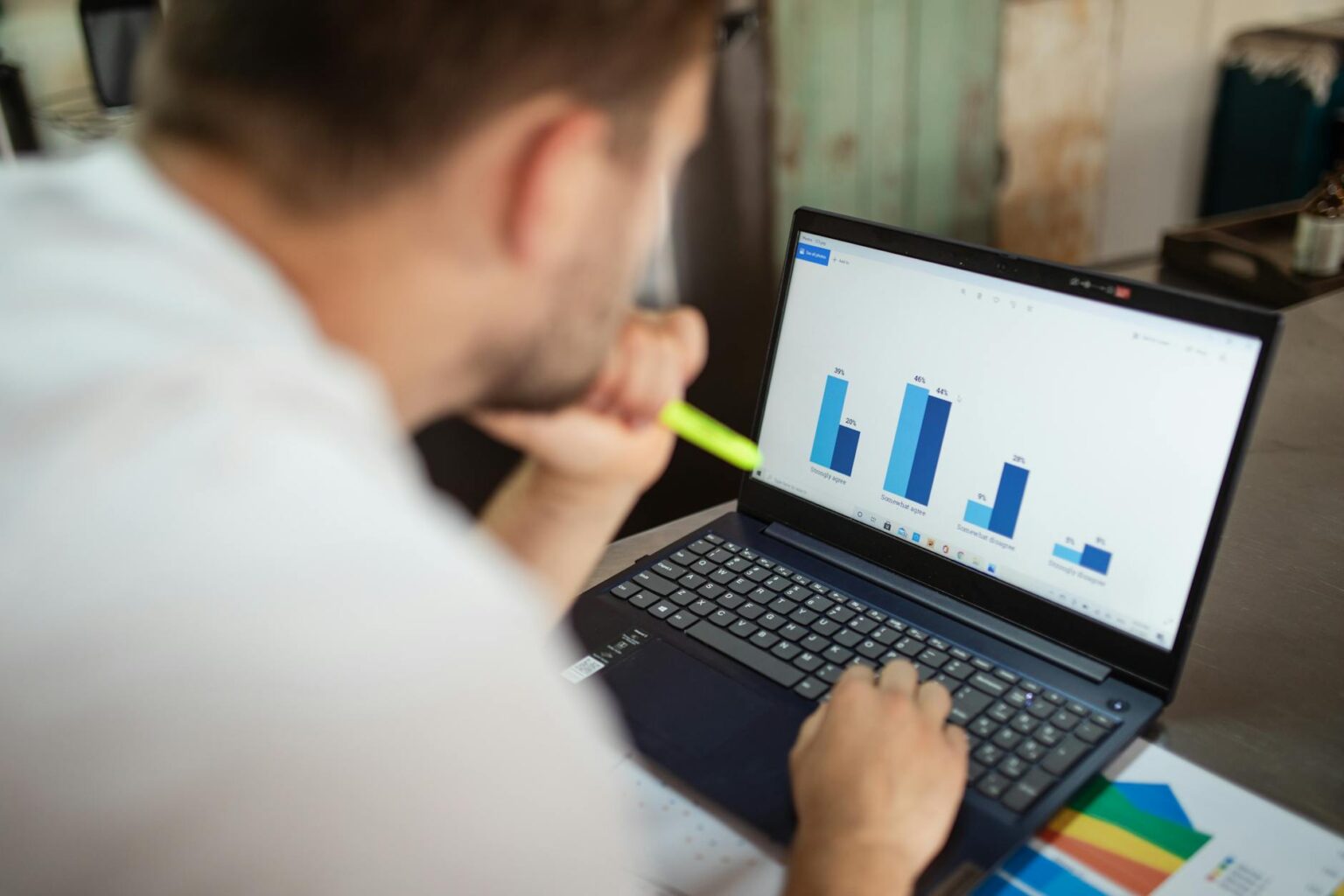 Business analytics dashboard showing declining profit margins on computer screen