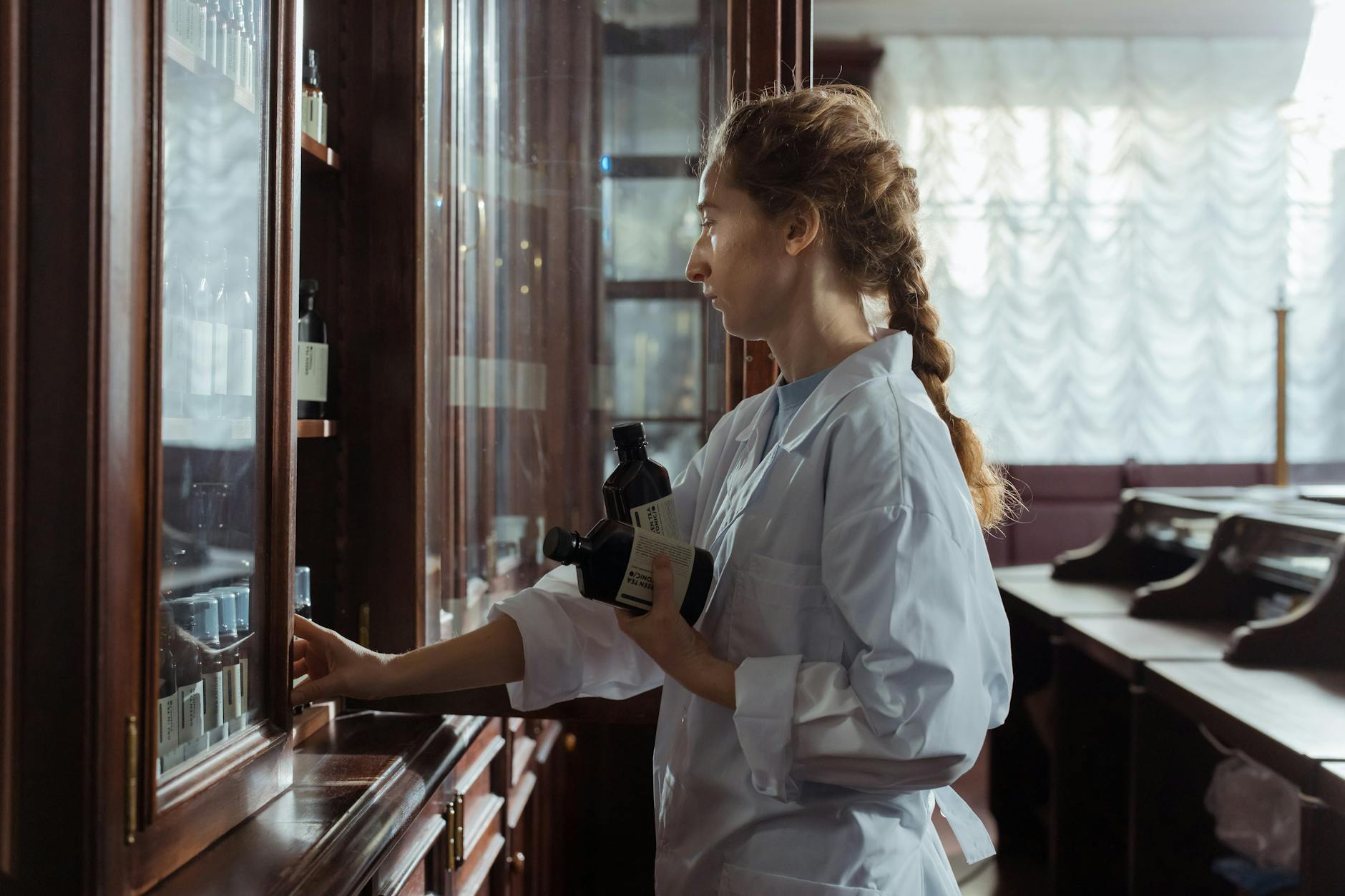 Modern pharmacy interior with healthcare service area