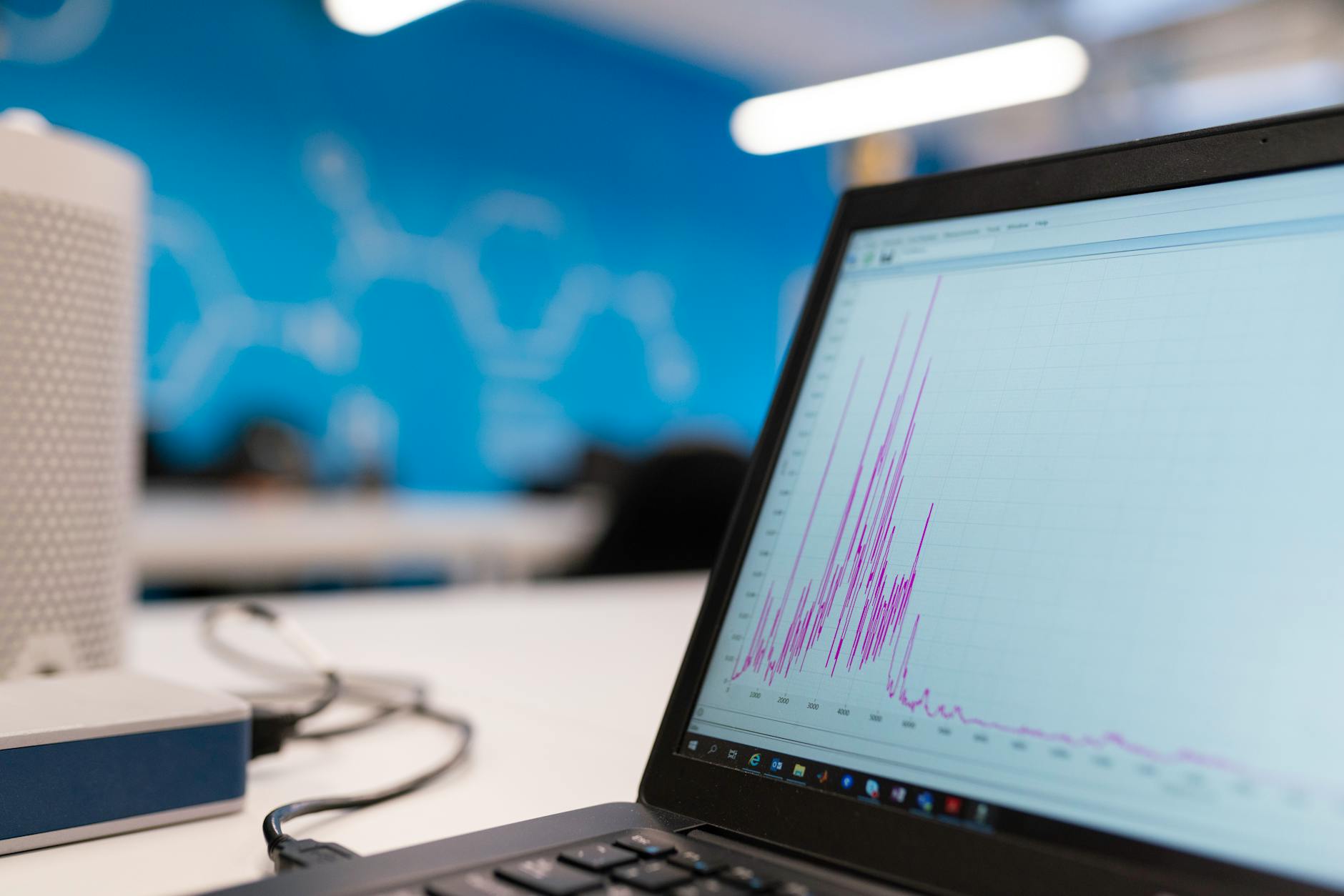 Computer screen displaying colorful data analytics charts and graphs