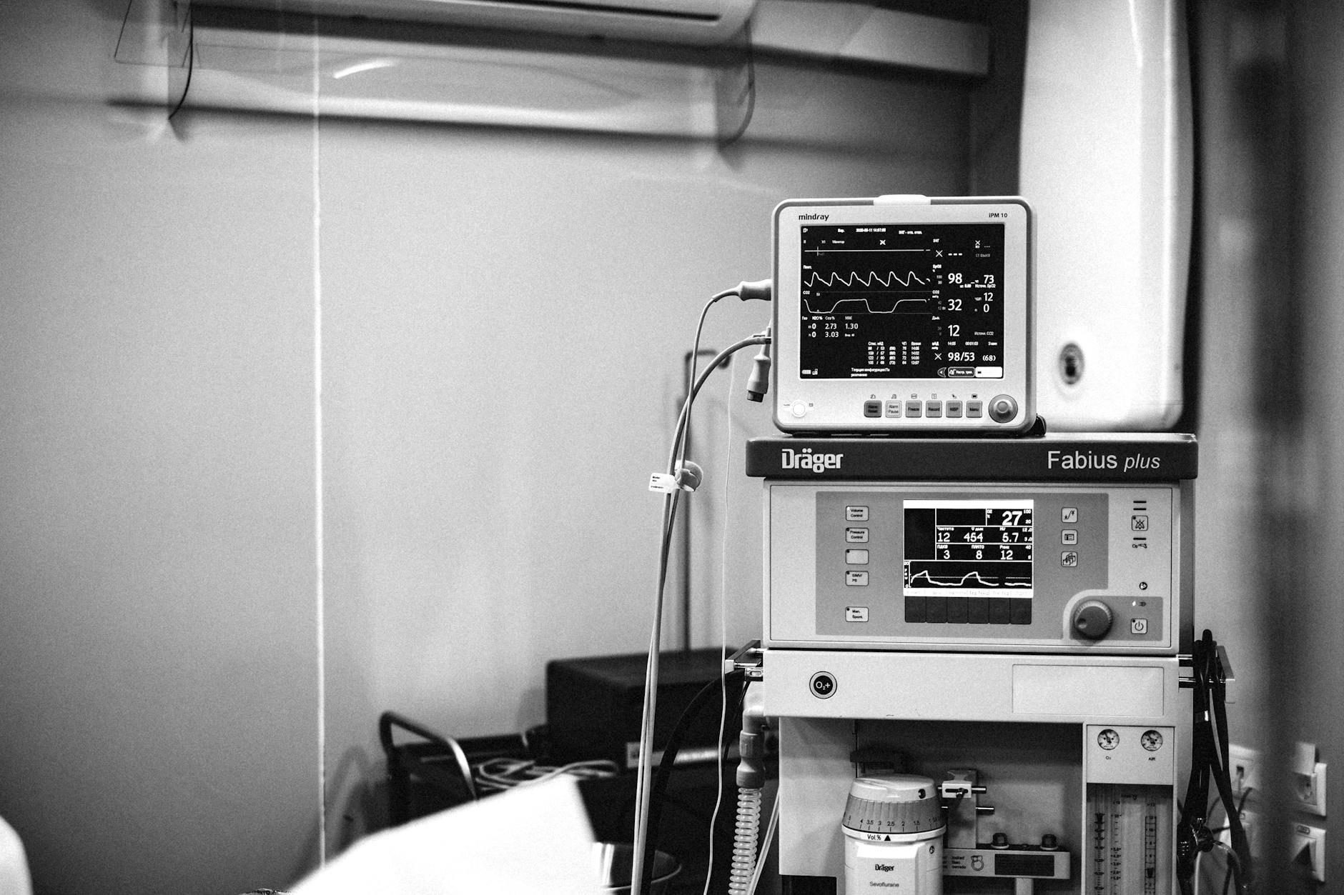 Modern hospital monitoring equipment and digital displays in patient care area