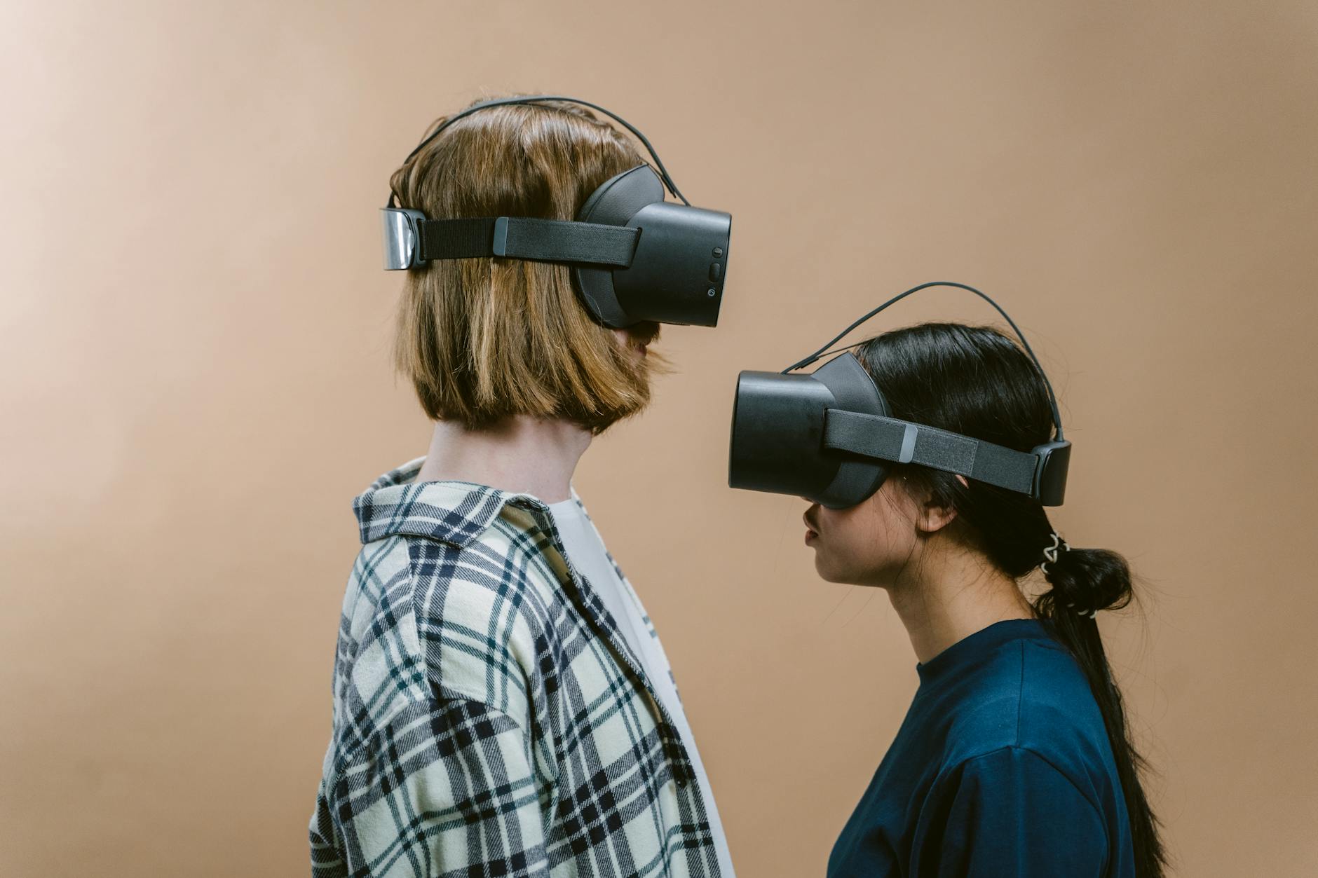 Person wearing VR headset experiencing immersive virtual environment