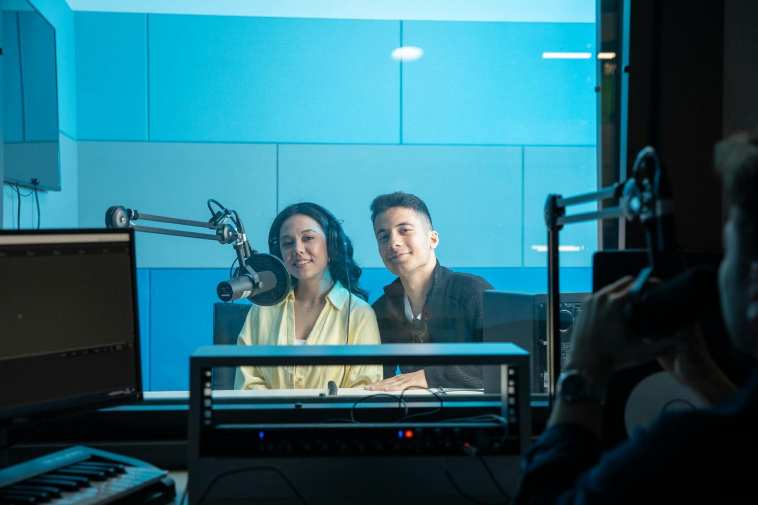 Professional radio microphone in broadcast studio