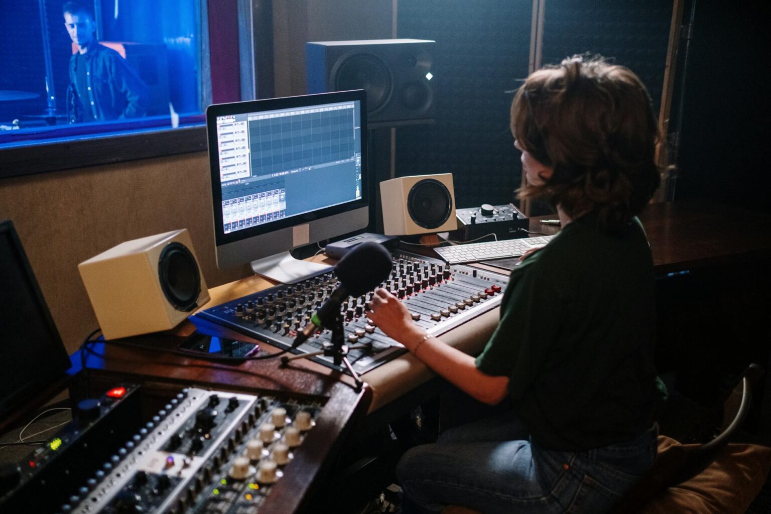 Professional recording studio mixing board and equipment