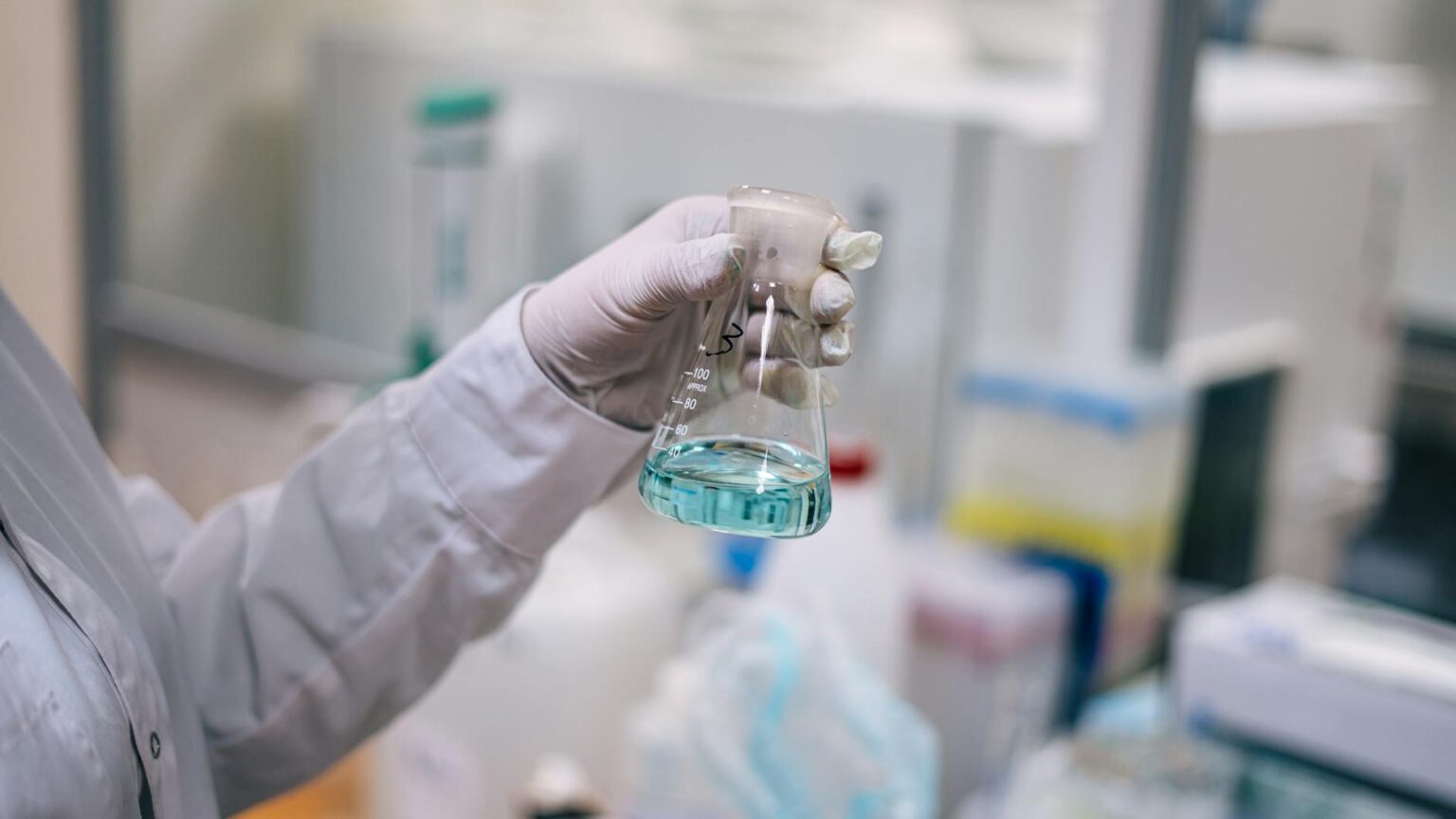 Scientists working in a modern biotechnology laboratory
