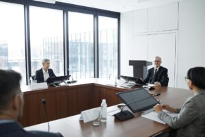 Business executives discussing financial plans and investment strategies