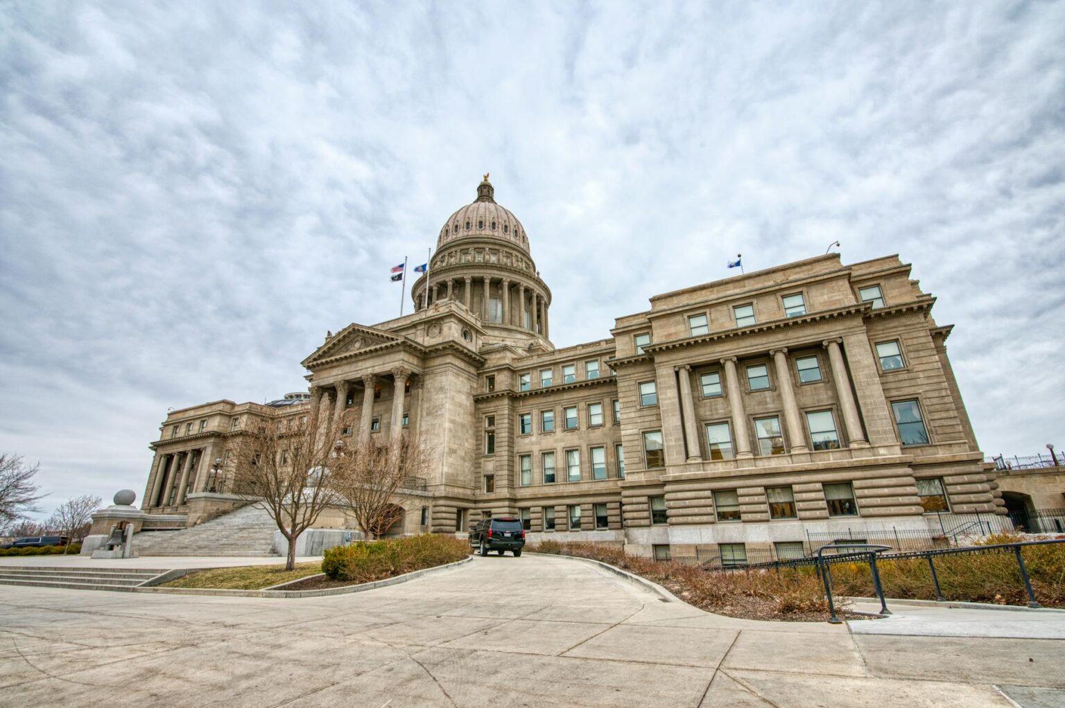 Federal government building with American flags