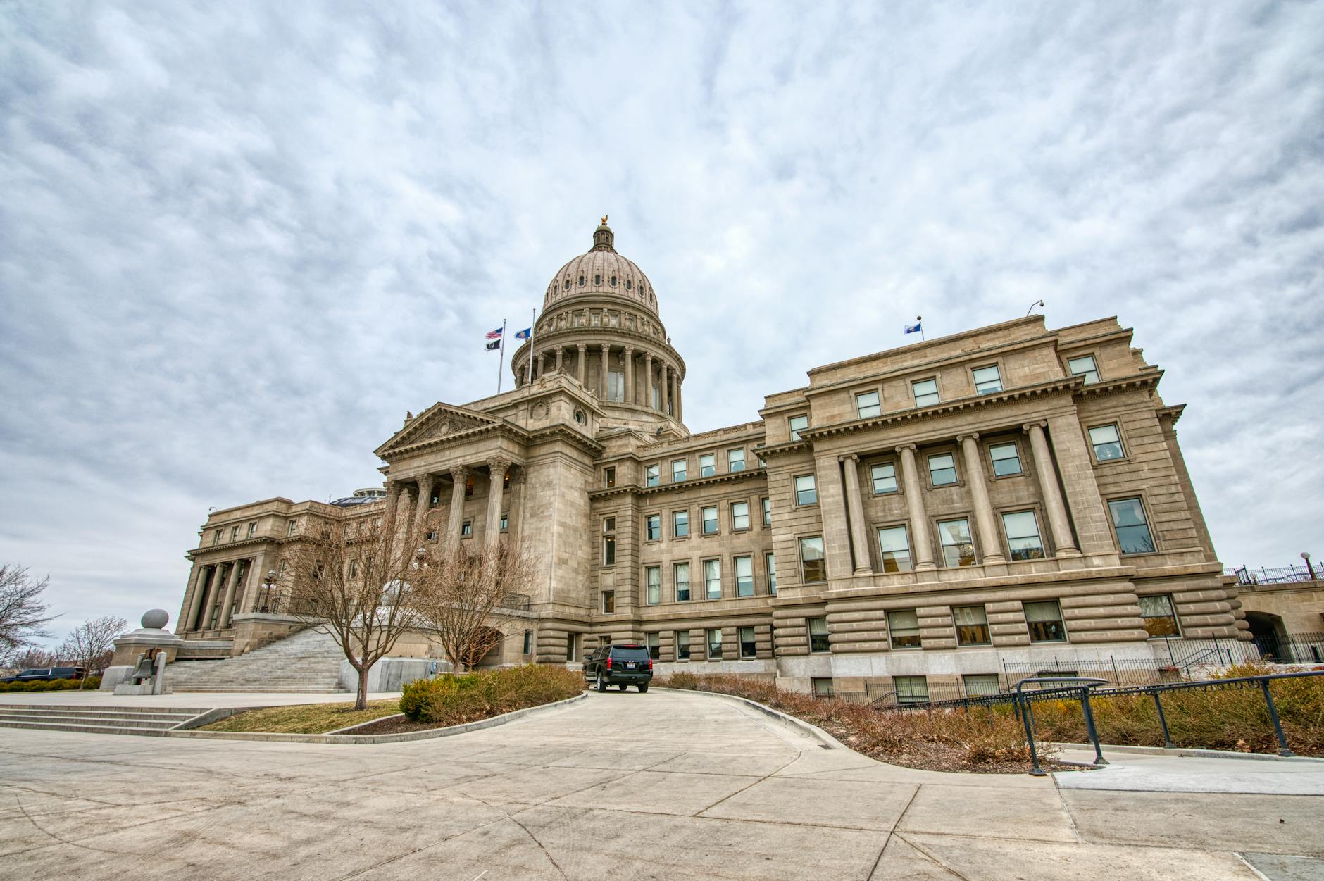 Federal government building with American flags