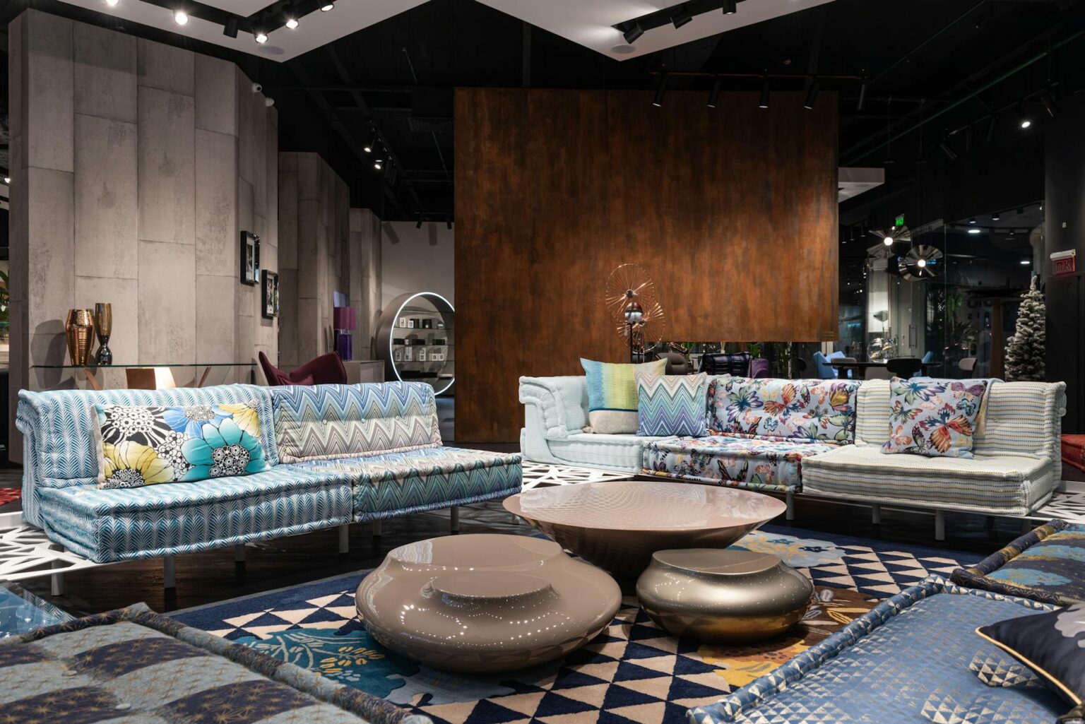Modern furniture displayed in Milan showroom during design week