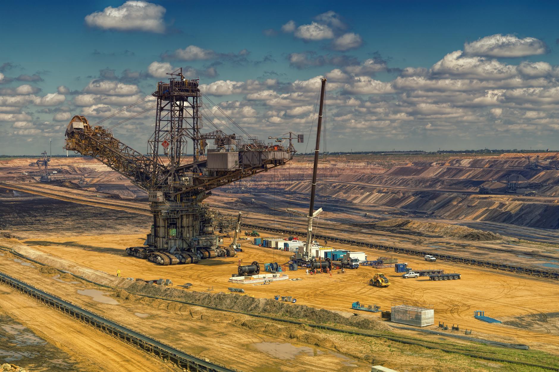 Large mining equipment at gold mining operation site