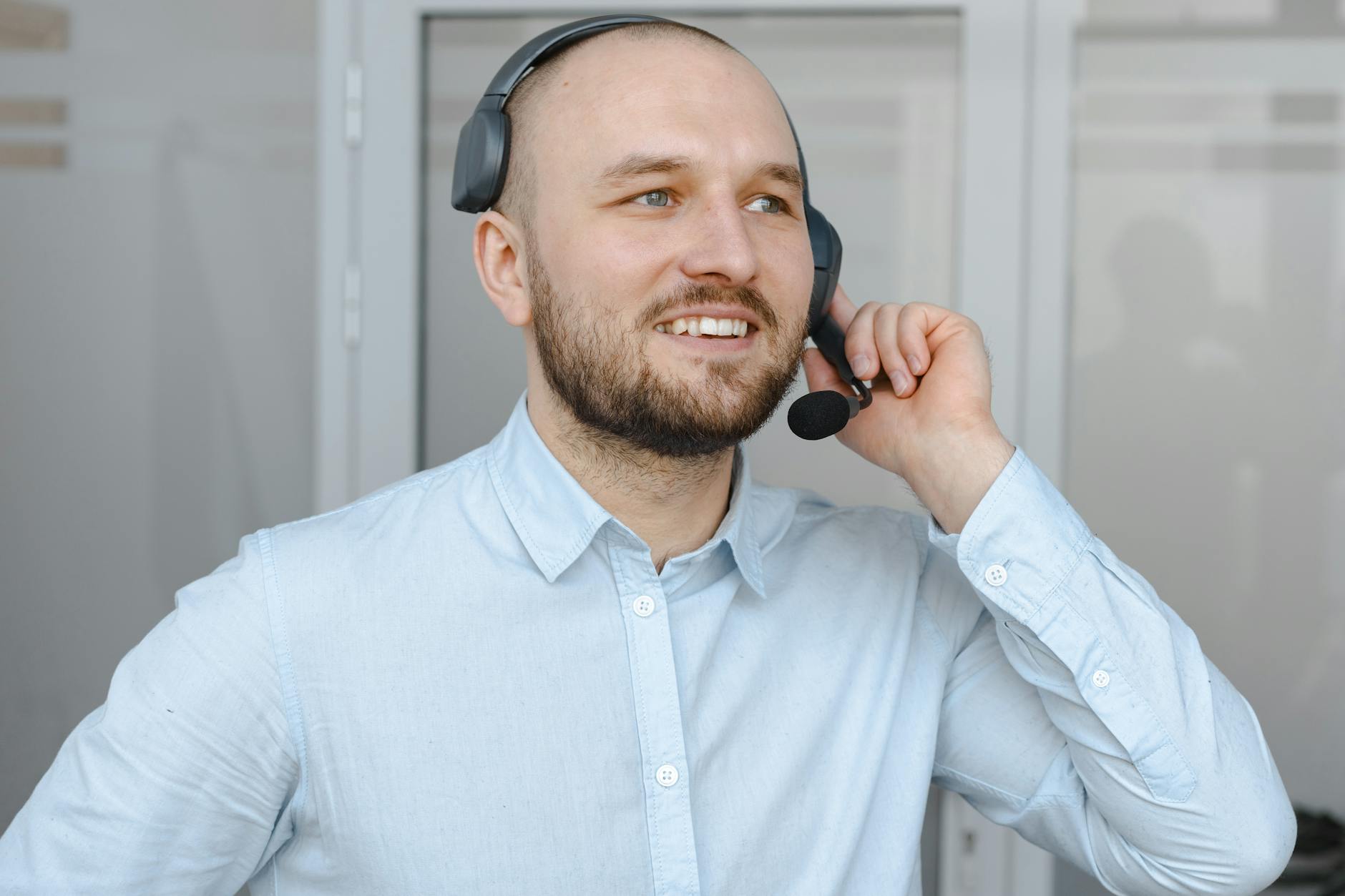 Customer service representative working at computer terminal