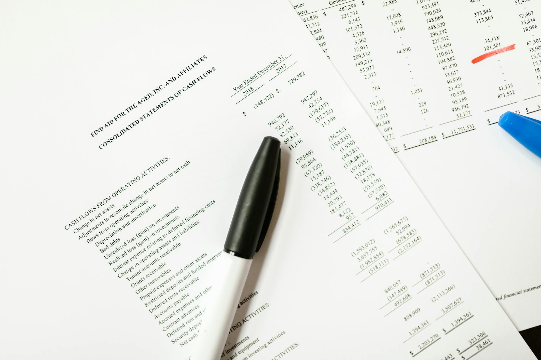Business documents and financial papers on desk