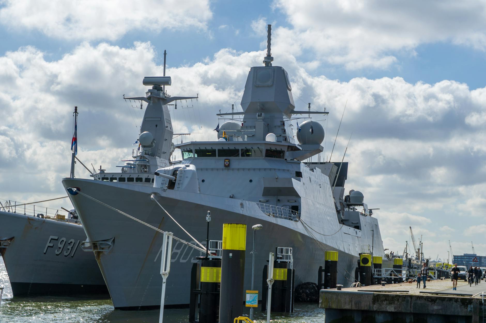 Military naval vessel on patrol in open waters