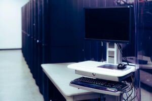 Rows of servers in a modern data center facility