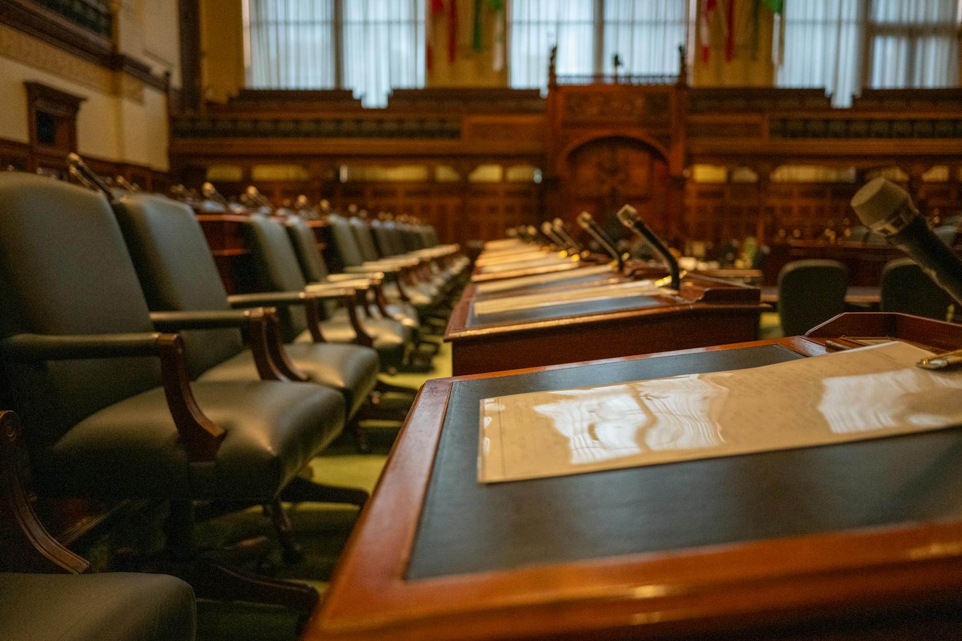Government officials in formal meeting discussing international relations