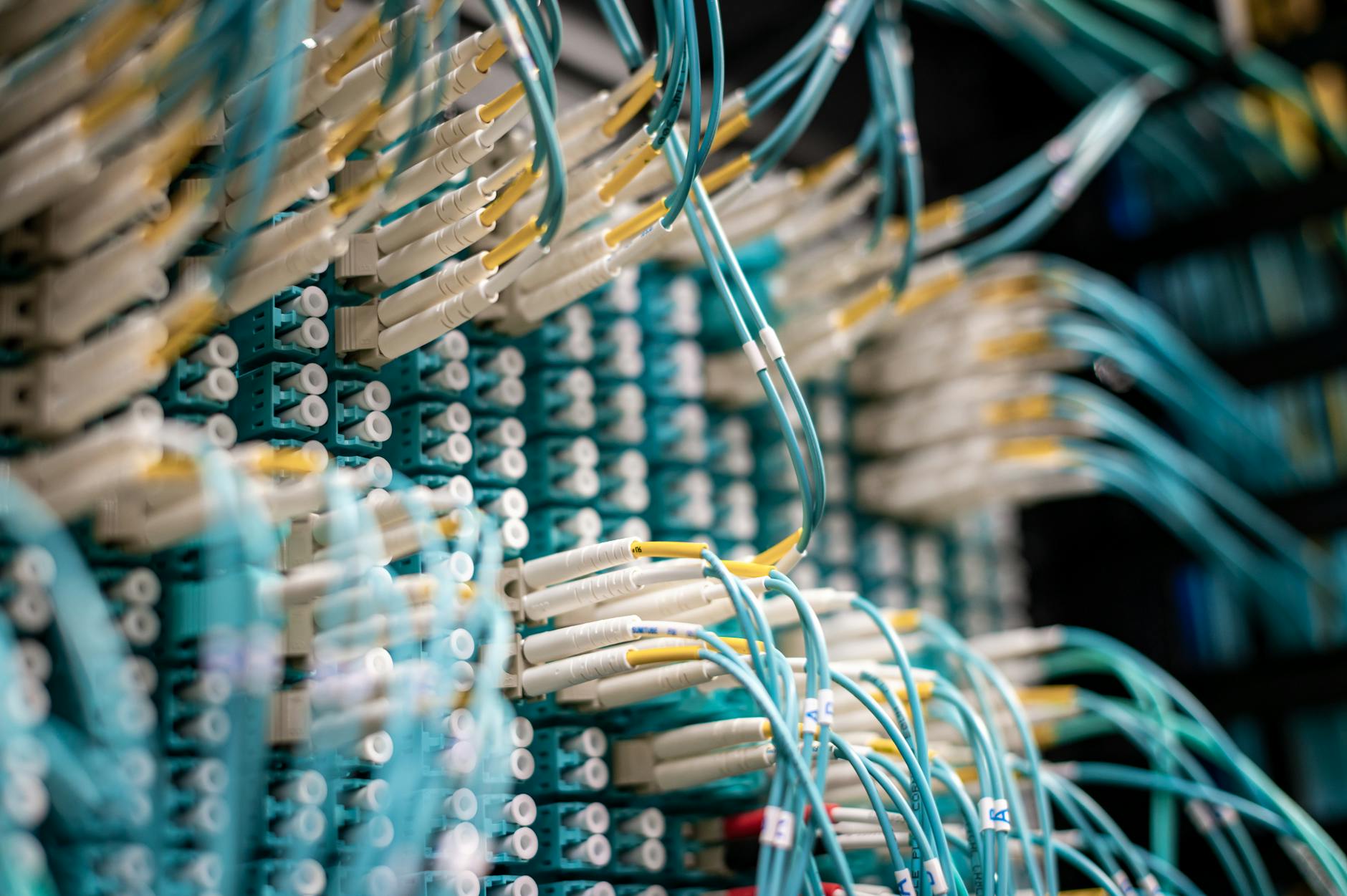 Network cables and infrastructure equipment in server room