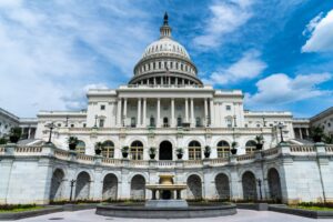 Exterior view of the United States Senate building in Washington D.C.