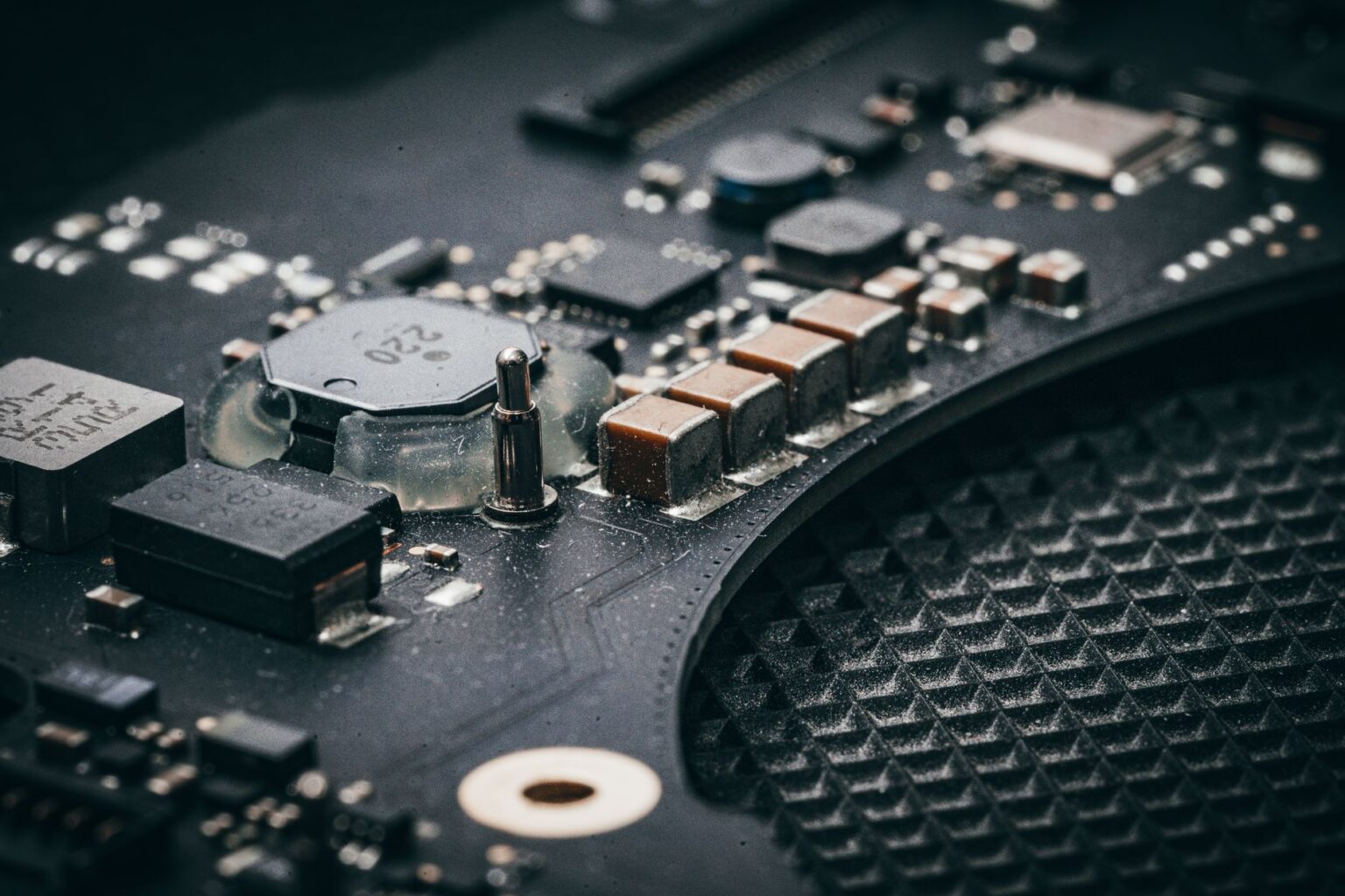 Close-up of DRAM memory chips on a manufacturing line