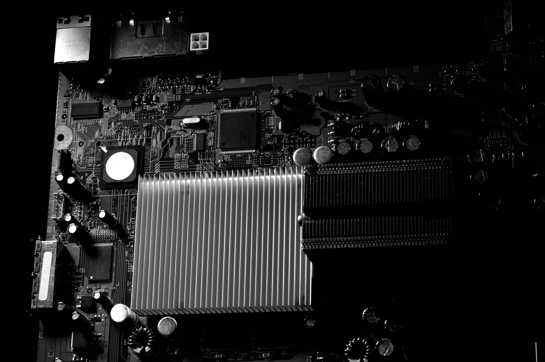 Close-up of semiconductor chips on a production line
