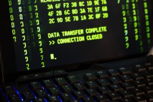 A glowing network security interface representing enterprise cybersecurity monitoring