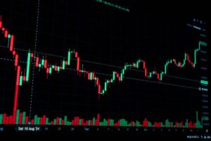 Trader monitoring large-cap stock performance on multiple screens
