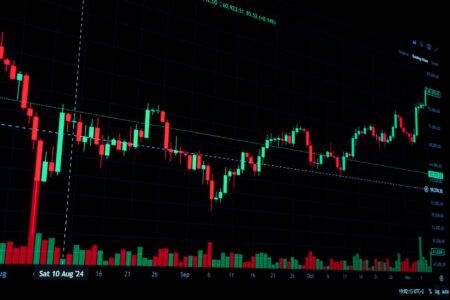 Trader monitoring large-cap stock performance on multiple screens